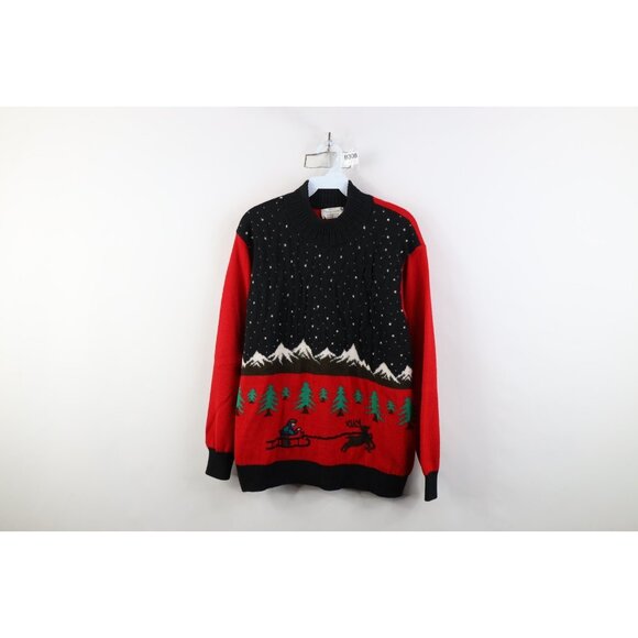 Vtg 90s United Colors of Benetton Womens 50 Angora Wool Knit Christmas Sweater